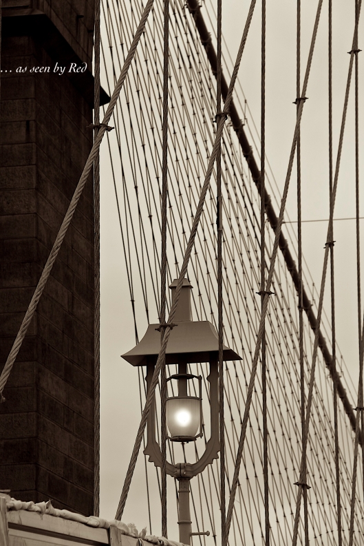 Crossing the Brooklyn Bridge, NY